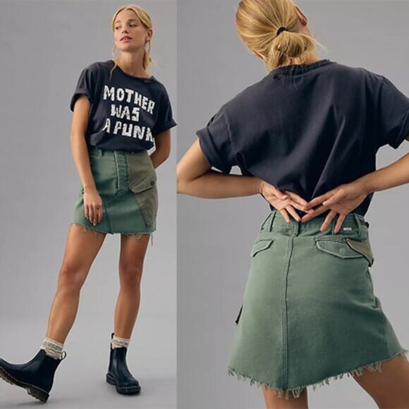NWT Mother The G.I. Jane Cargo Pockets Cotton Mini Skirt Army Green Size: 29 - Picture 1 of 9